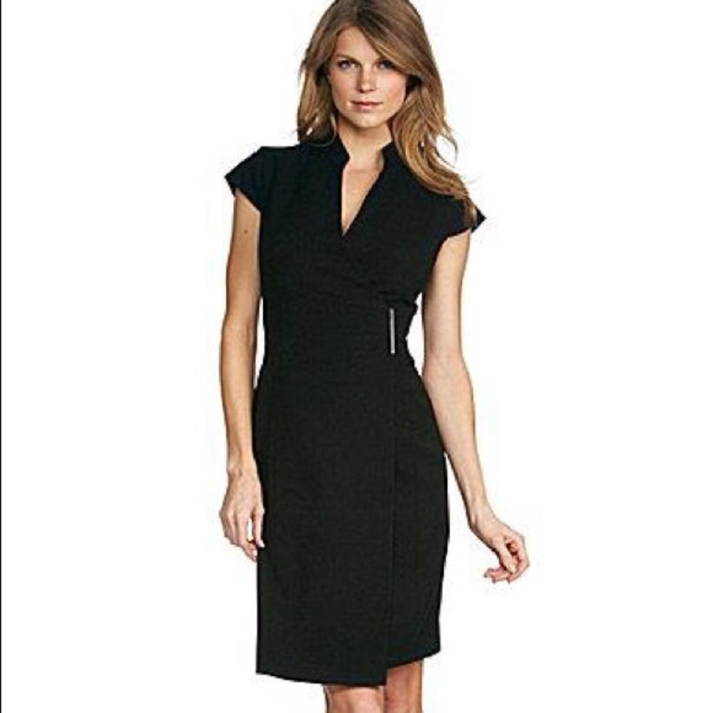 Calvin Klein Black Mandarin Collar Wrap Dress